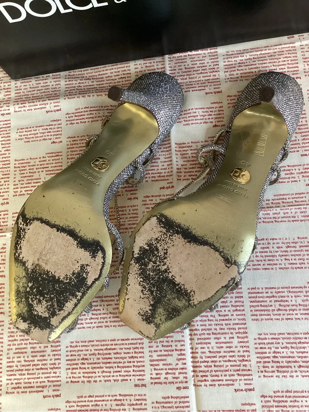 Dolce & Gabbana Glitter Sandals Silver Metallic Heels IT 40 GUC